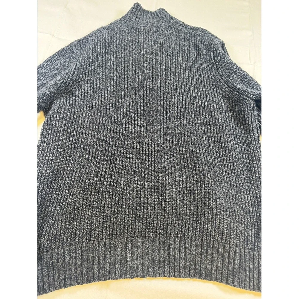 American Eagle Mens Large Gray Marl Mock Neck Quarter Button Ribbed Knit Sweater